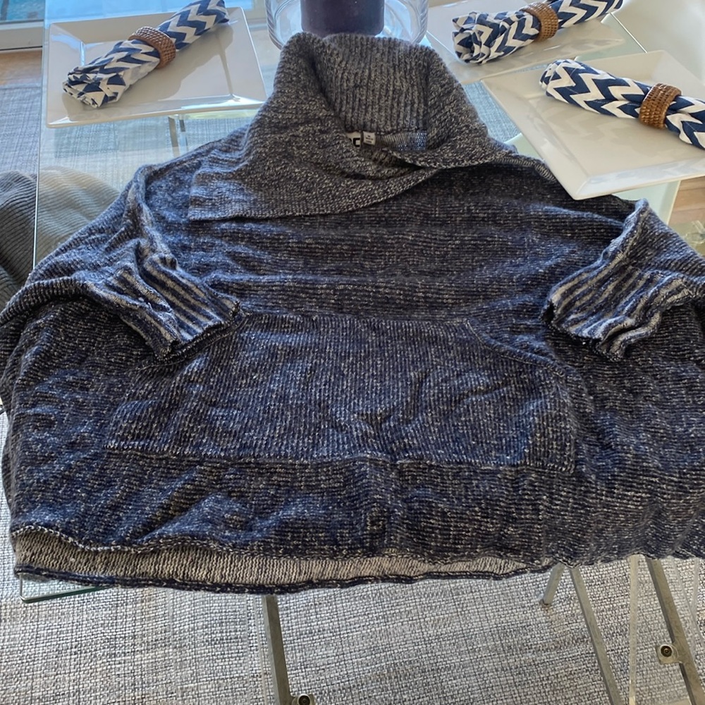 Cashmere Poncho type Sweater Navy and White Marl Size Medium